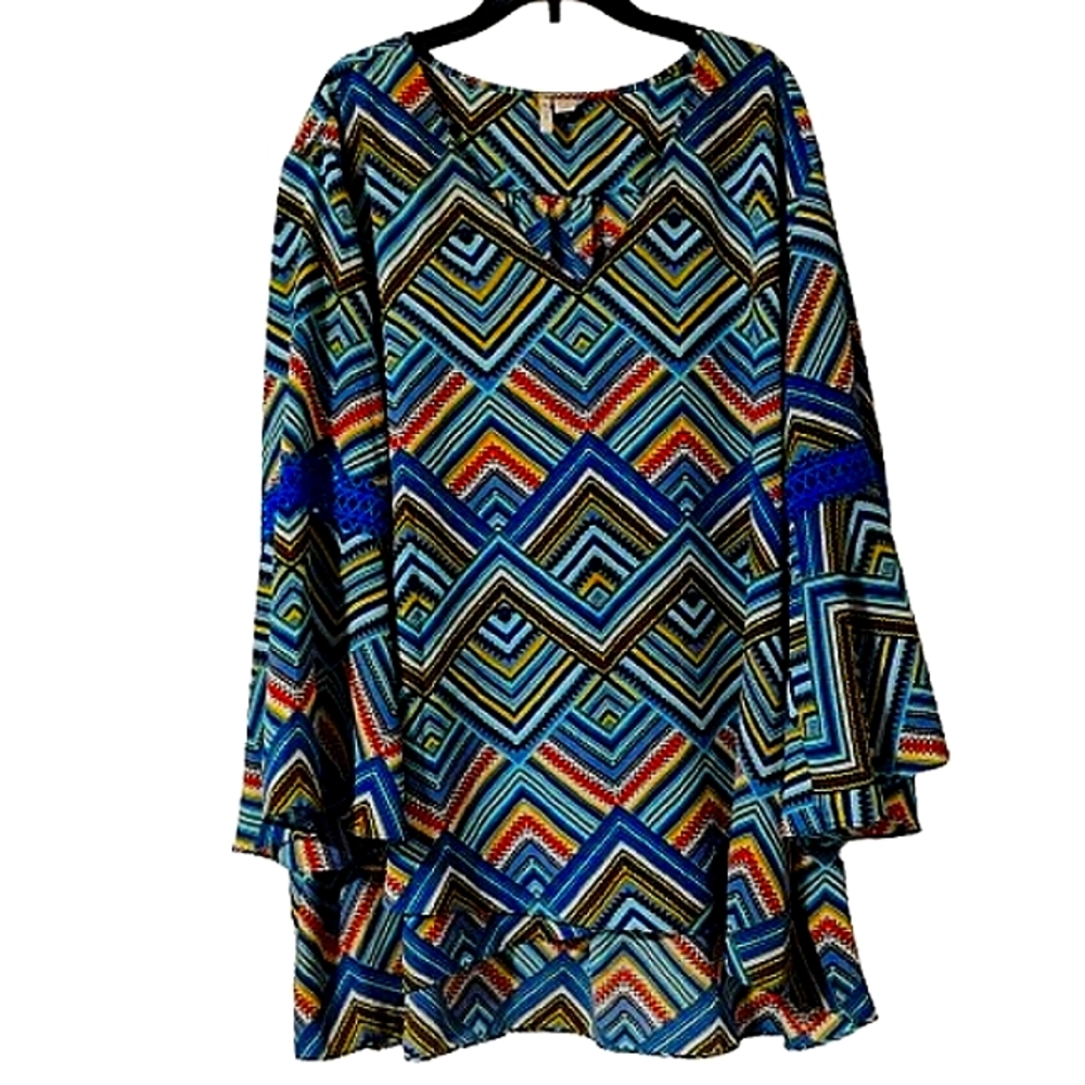 Chevron Bell Sleeves Multicolor Blouse 22/24  Whimsical Lagan Look